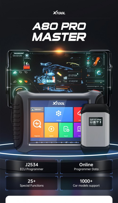 Xtool A80 Pro Master OBD2 Car Diagnostic Scanner VCI J2534 Programmer ECU Coding All Software 3 Years Free Update Online