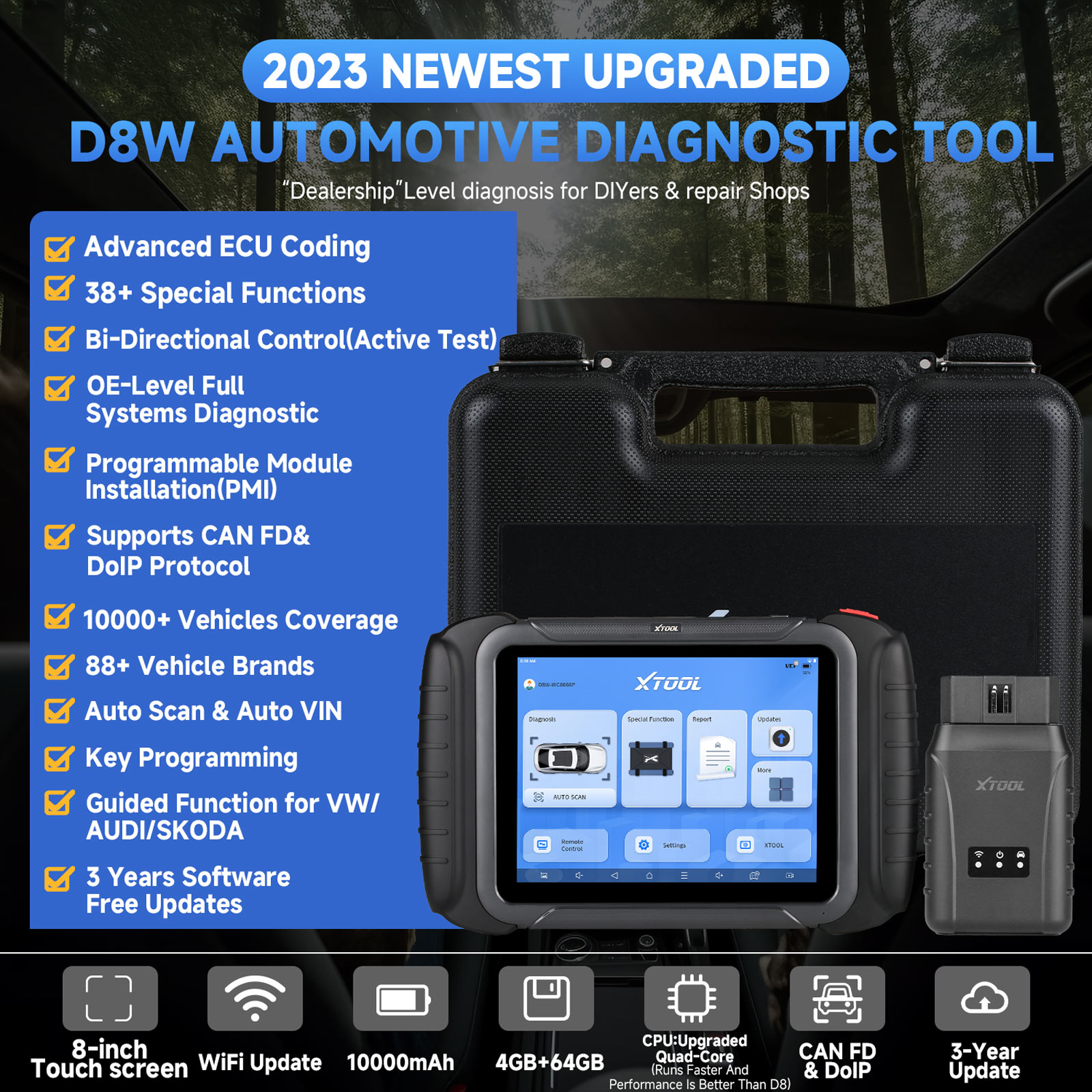 XTOOL D8BT 2023 New Upgraded Automotive Diagnostic Tool, 3-Year Updates  ($600 Worth), Bi-Directional Control, ECU Coding, OE Full Diagnosis & 38+